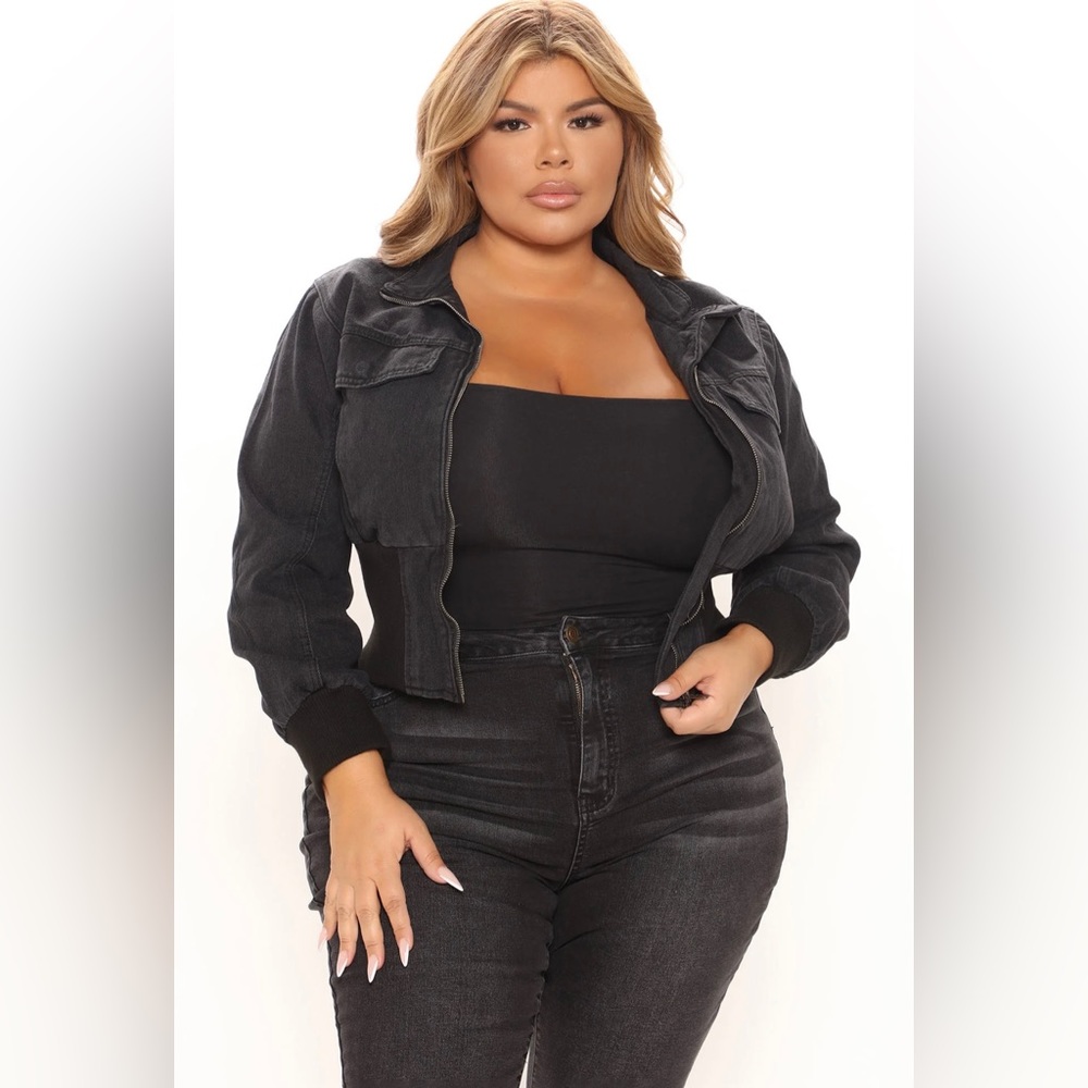“Seam There, Done That” Black Denim Bomber Jacket
